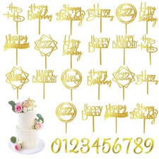 50 PCS Gold Happy Birthday Cake Topper Acrylic Cupcake Topper Pick for Birthd...
