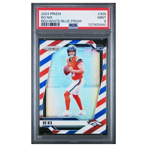 2024 Panini Prizm #309 Bo Nix Red White & Blue Prizm Rookie Card PSA 9 MINT!