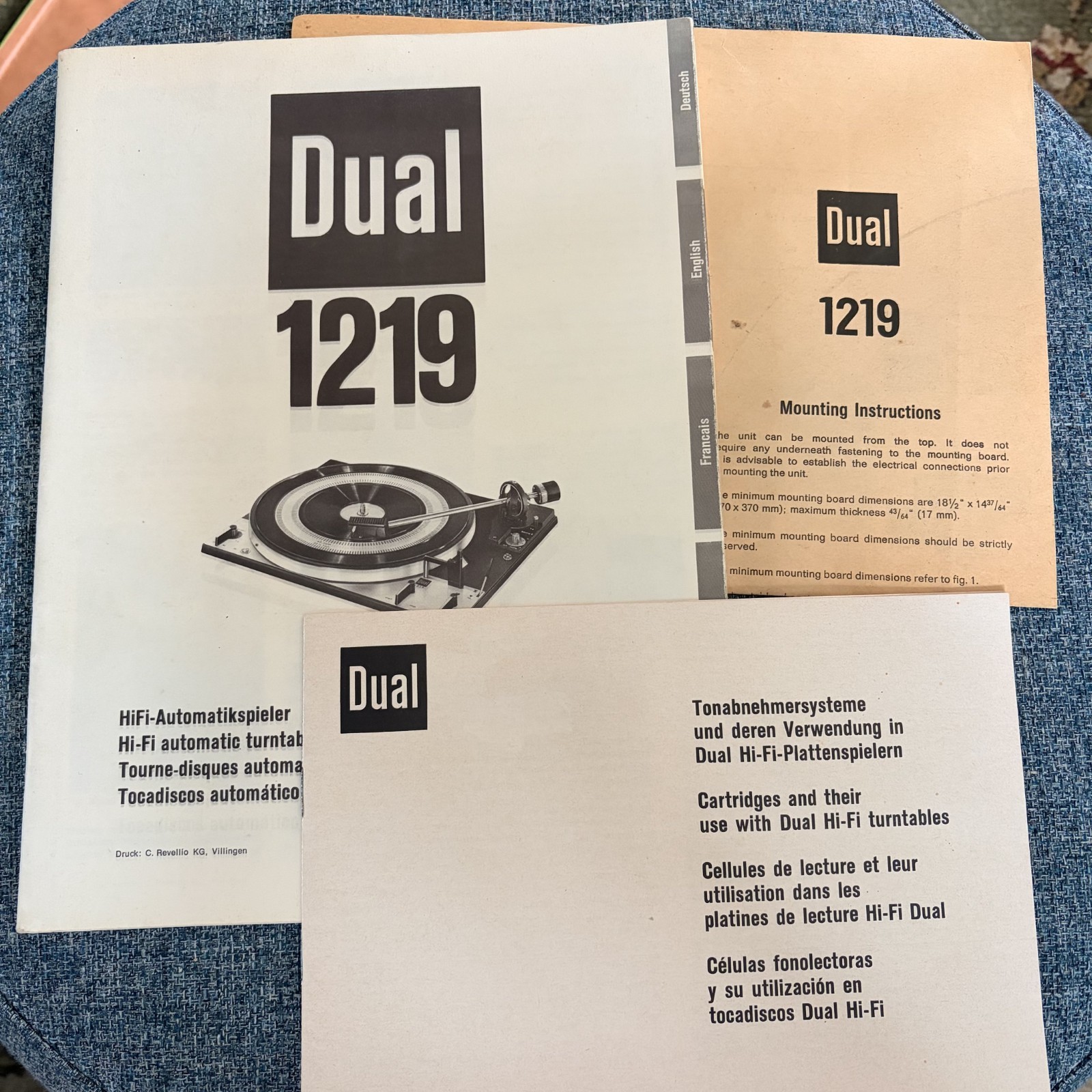 Dual 1219 Turntable Operating Instructions Manual + Mounting + Cartridge Germany