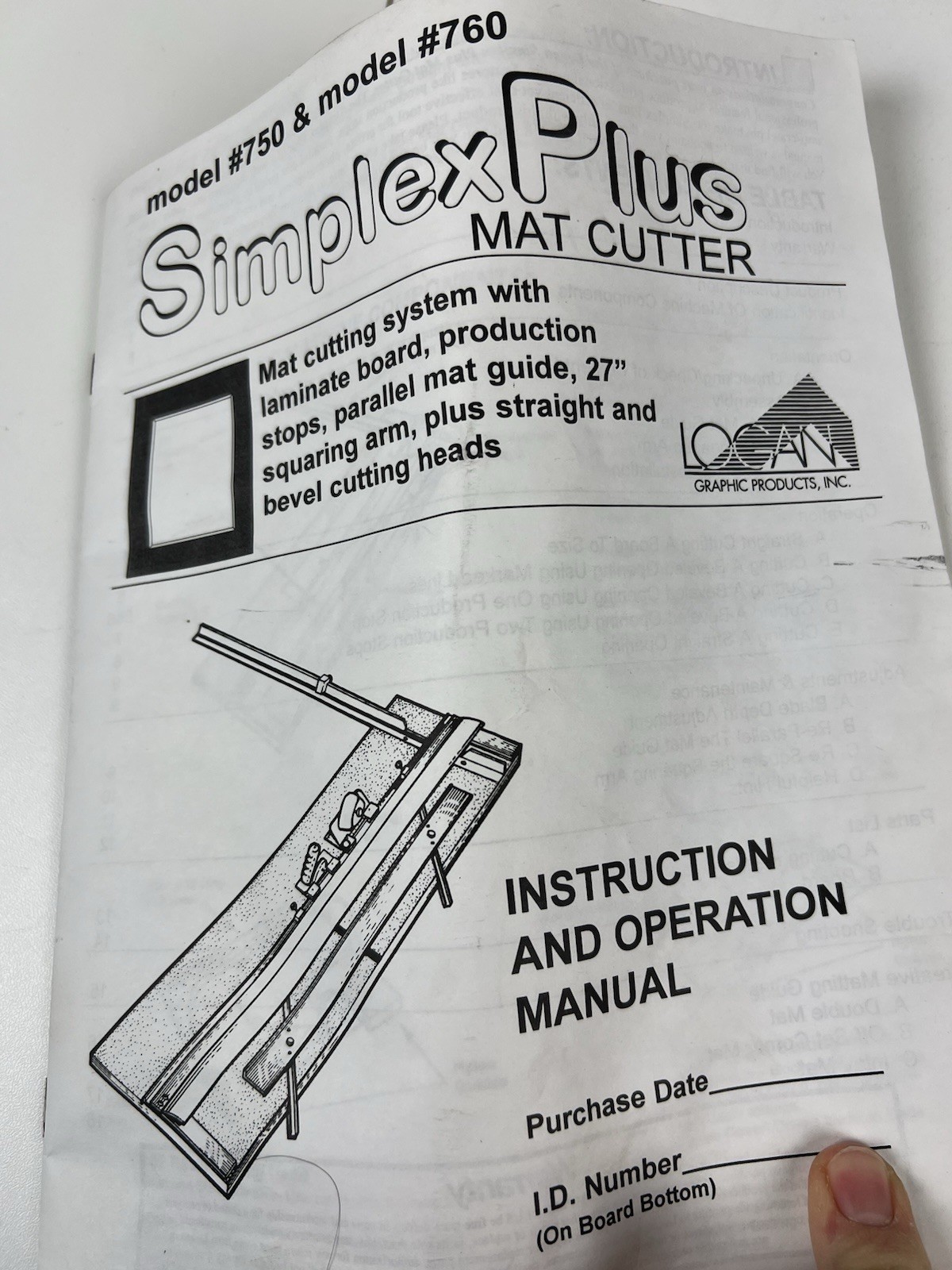 LOGAN Simplex Plus Model 750 Professional Series 40"  Mat Cutter *Base Only