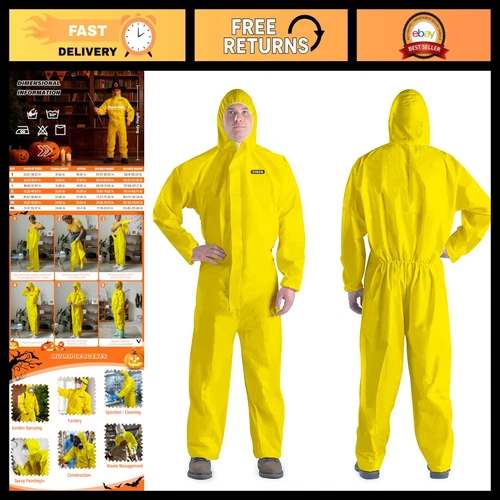 Disposable Hazmat Suit Coveralls - Yellow X-Large, Ideal for Painting & Hallowee - product listing photo