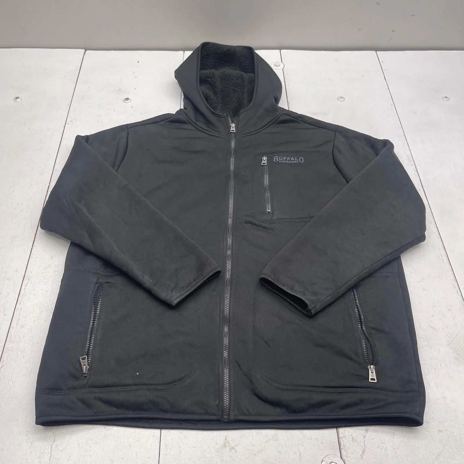 Buffalo Outdoors Jacket Mens XL Black Hooded Softshell Sherpa Lined Warm Zip
Opens in a new window o