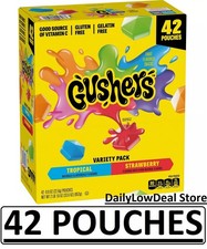 42 Pouches - Gushers Strawberry  Tropical Variety Pack Snacks, 0.8 oz Each