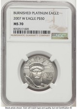 2007-W Burnished Platinum Eagle 1/2 oz Brown Label NGC MS70 3147.20 per troy oz
