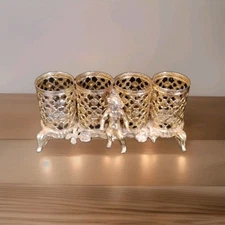 Vintage Sam Fink Gold Filigree Ornate 4 Tube Lipstick Holder with Cherub