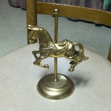 Gold Metallic Metal Carousel Horse Figurine on Stand/Base, 3D Effect