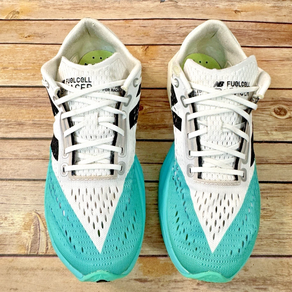 New Balance Womens FuelCell SuperComp Pacer V2 White Turquoise Running Shoes 9 - Image 3 of 4