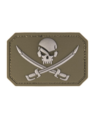 SKULL CALIGO JACK PIRATE 3-D RUBBER KLETT FUN PATCH AIRSOFT PAINTBALL OLIV