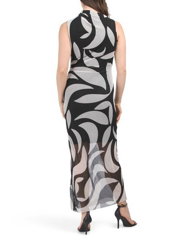New Donna Morgan Black and White Abstract Pattern Mesh Maxi Dress sz 10 - Picture 3 of 3