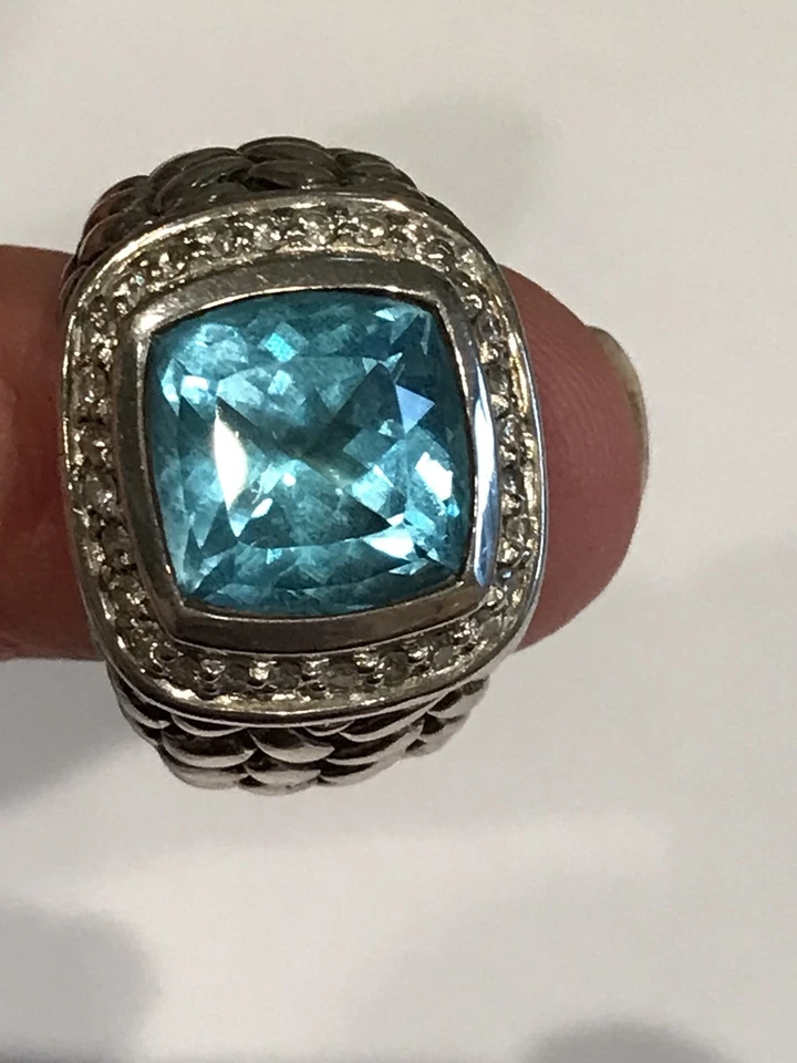 Anillo SCOTT KAY Sterling Tejido de Cesta Azul Topacio/Diamante Talla 6 26 Gr. $1200 Foto 4 de 4