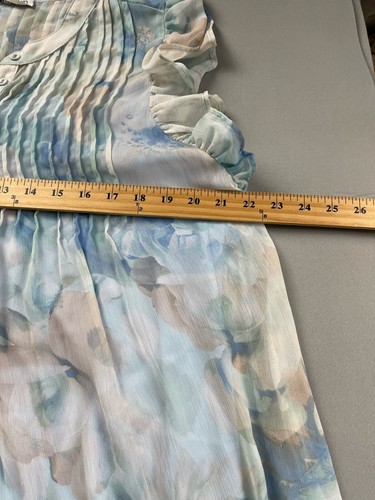 Calvin Klein Womens Dress 14 Blue Floral Fairy Flowy Ruffle Sheer Romantic Lined - Picture 7 of 8