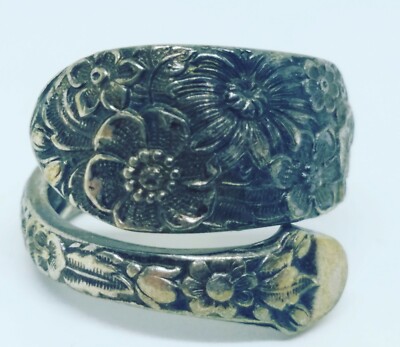 Vintage Alvin Sterling Wrap Spoon Ring Flower Bridal Bouquet Size 6.5