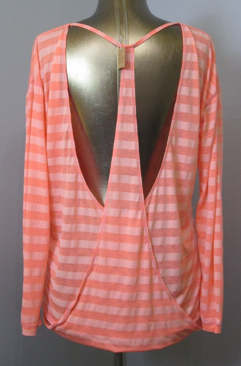 Z by Zella Orange Striped Shirt Women Size L Chest 44 Open