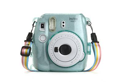 Hard Glitter Case for Fuji Instax Mini 8/9 Ice Blue + Strap