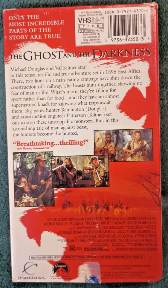 1997 VHS: The Ghost and the Darkness (Michael Douglas, Val Kilmer) NEW SEALED Foto 2 de 2