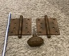Vintage Brass 4” Door Hinges & Knob Plates Antique