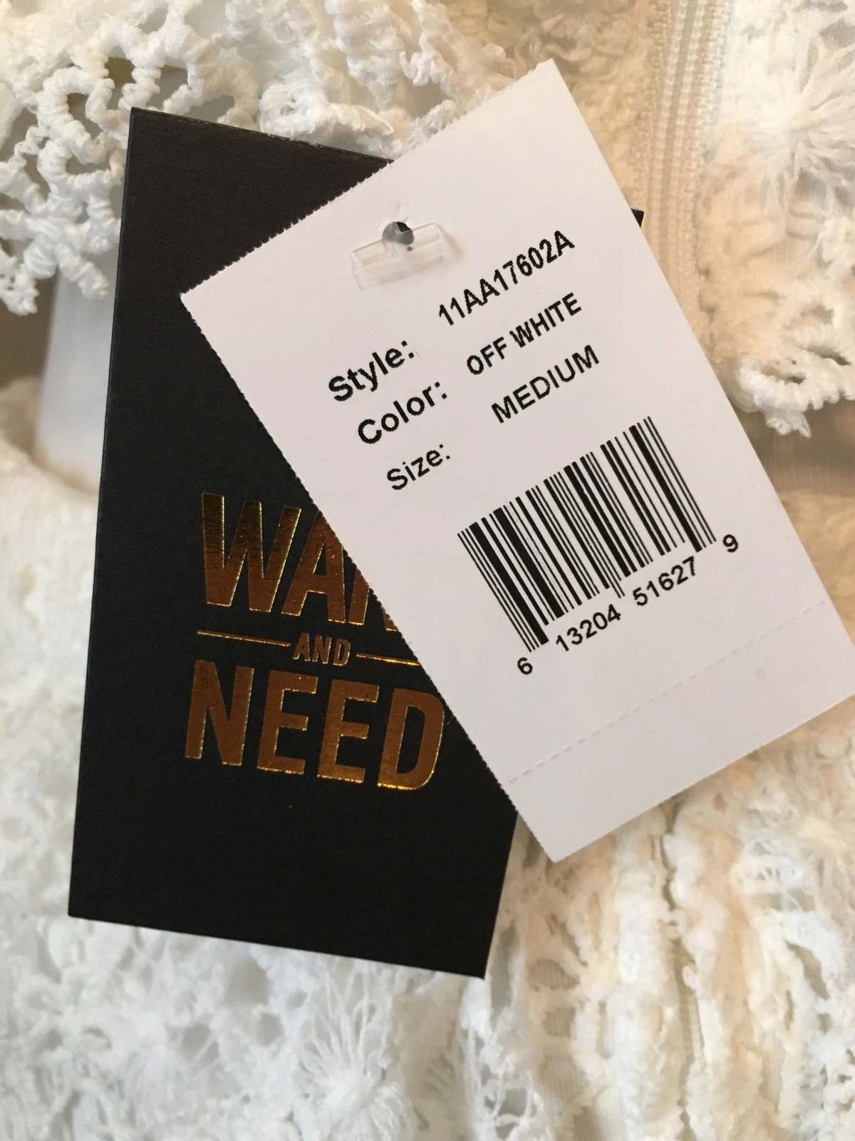 OFF WHITE Abito da giorno nuovo con etichette Want & Need 2 pezzi all'uncinetto Illusion Sweetheart avorio bianco sporco M