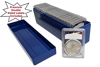 20-Pack 40mm Premium Coin Slab Holder & Blue Plastic Case for Silver Eagles