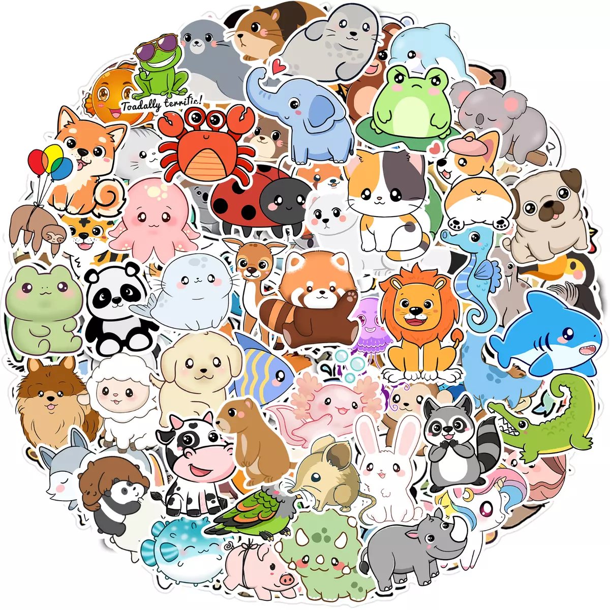 100 Pcs Kids Water Bottle Stickers, animals Pack Waterproof Cute