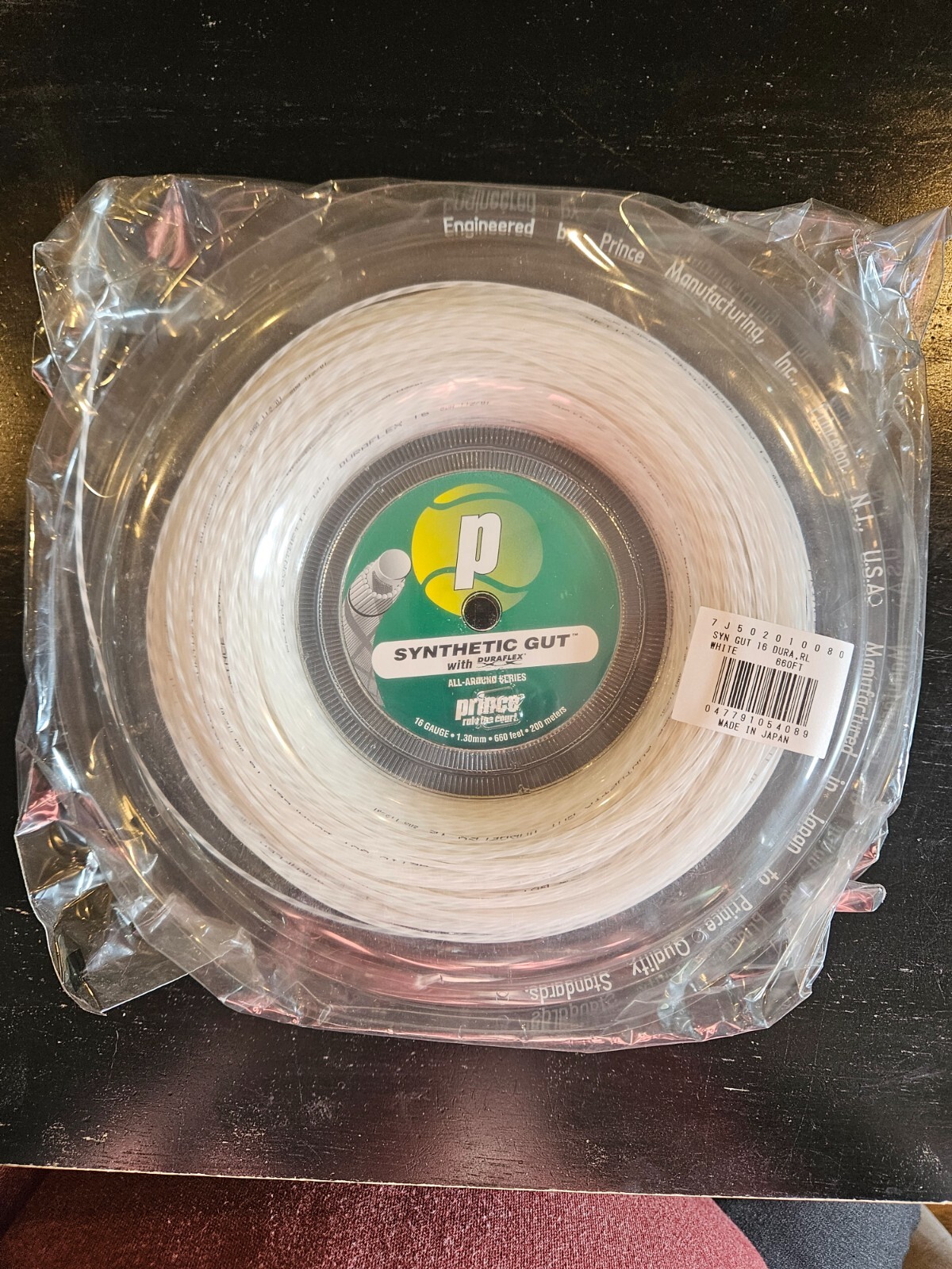 PRINCE SYNTHETIC GUT WITH DURAFLEX 16 GAUGE TENNIS STRING REEL, NEW, WHITE
