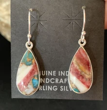 Blue Turquoise Purple Spiny Oyster Navajo Sterling Silver Dangle Earrings 14081