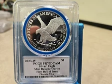 2023 W PROOF SILVER EAGLE PCGS PR70 FDOI PHOENIX ANA DAMSTRA POP 125 RARITY!!!