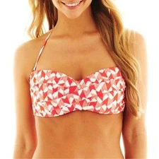 JCP Coral Print Twist Bandeau Swim Top Size S, M, L New With Tags Msrp $38.00