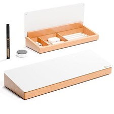 Glass Desktop Whiteboard with Wood Organizer for Small Office Accessories Aes...