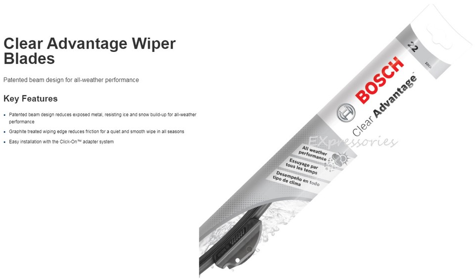 BOSCH Clear Advantage Beam Wiper Blades – Pair, Sizes 26” & 16” (Front Left & Right)