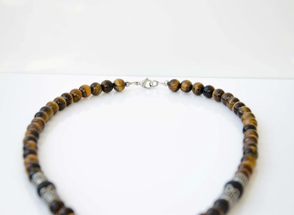 Herren Damen Tigeraugen Rosenkranz Halbedelstein Halskette Gebets Edelstahl Neu - Bild 4 von 4