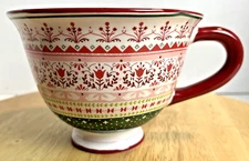 World Market Coffee Mug Soup Cup Ceramic Green Red & Pink Floral Birds 15 oz.