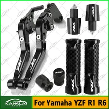 BLACK For Yamaha YZF R1 R6 Motorcycle Handle Grips Cap Brake Clutch Levers Set