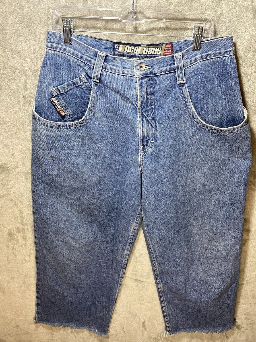 JNCO Y2K Low Down Crown Tag Denim Vintage Baggy Frayed Hem