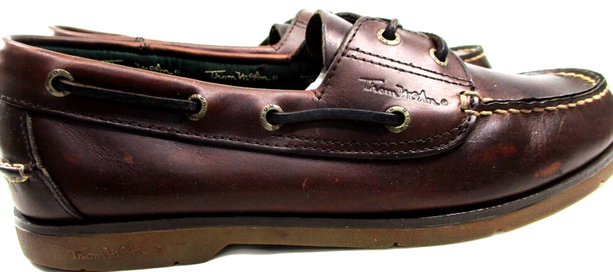 Thom McAn Men Boat Deck Leather Shoes Brown Leather Lace Cushion 
