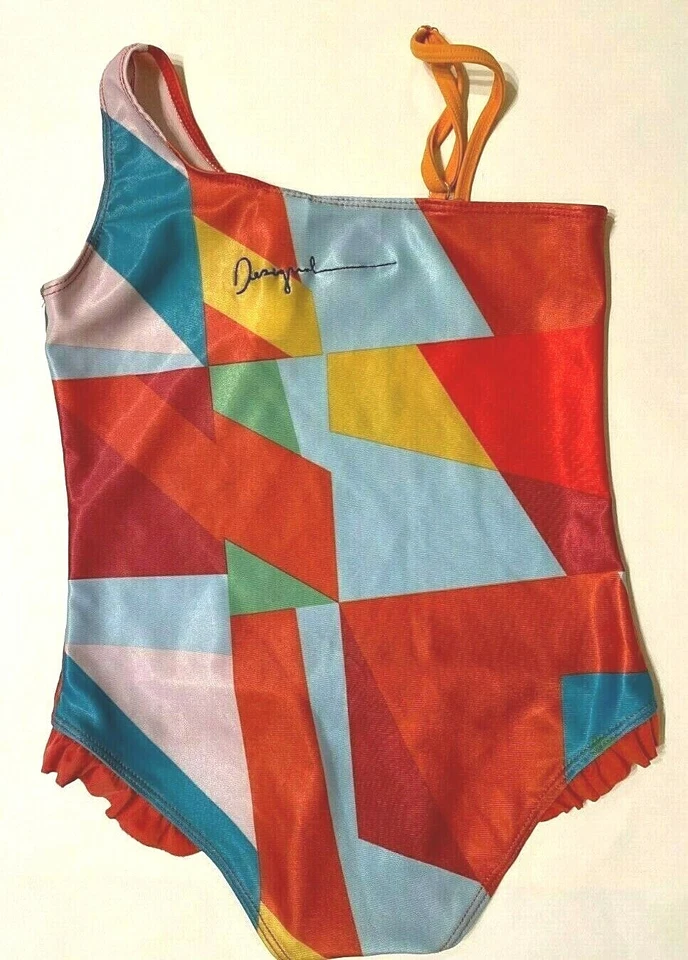 Desigual One Piece Kids Girls' Red/Blue/Green Adjustable Strap Swimsuit size S - Image 2 of 4