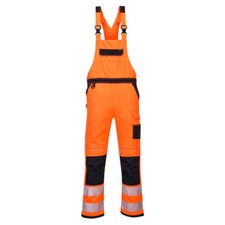 Image of PORTWEST Hi-Vis Bib & Brace Overall Rail Industry Knee-Pad Pockets Safety PW344