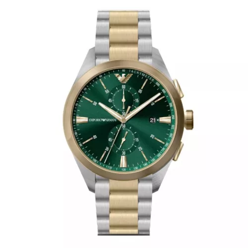 Emporio Armani Chrono Green Dial Dual Tone Stainless Steel Strap Watch AR11511 - Picture 2 of 11