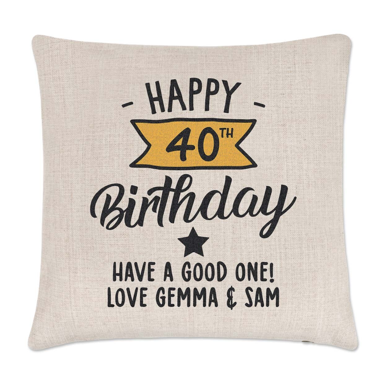 Personalised Happy 40th Birthday Y Banner Cushion Cover Pillow Mum Dad Uncle