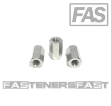 (2) M10-1.50 Stainless Steel DIN6334 Metric Hex Coupling Nuts (30mm Long) A2-70