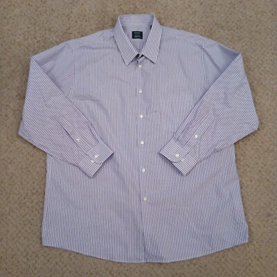 Arrow Shirt Mens 17.5 Purple Striped Long Sleeve Button Up Cotton Blend