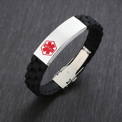 Banda de silicona de emergencia identificación médica para hombres brazalete puño personalizado grabado gratuito - Imagen 9 de 10
