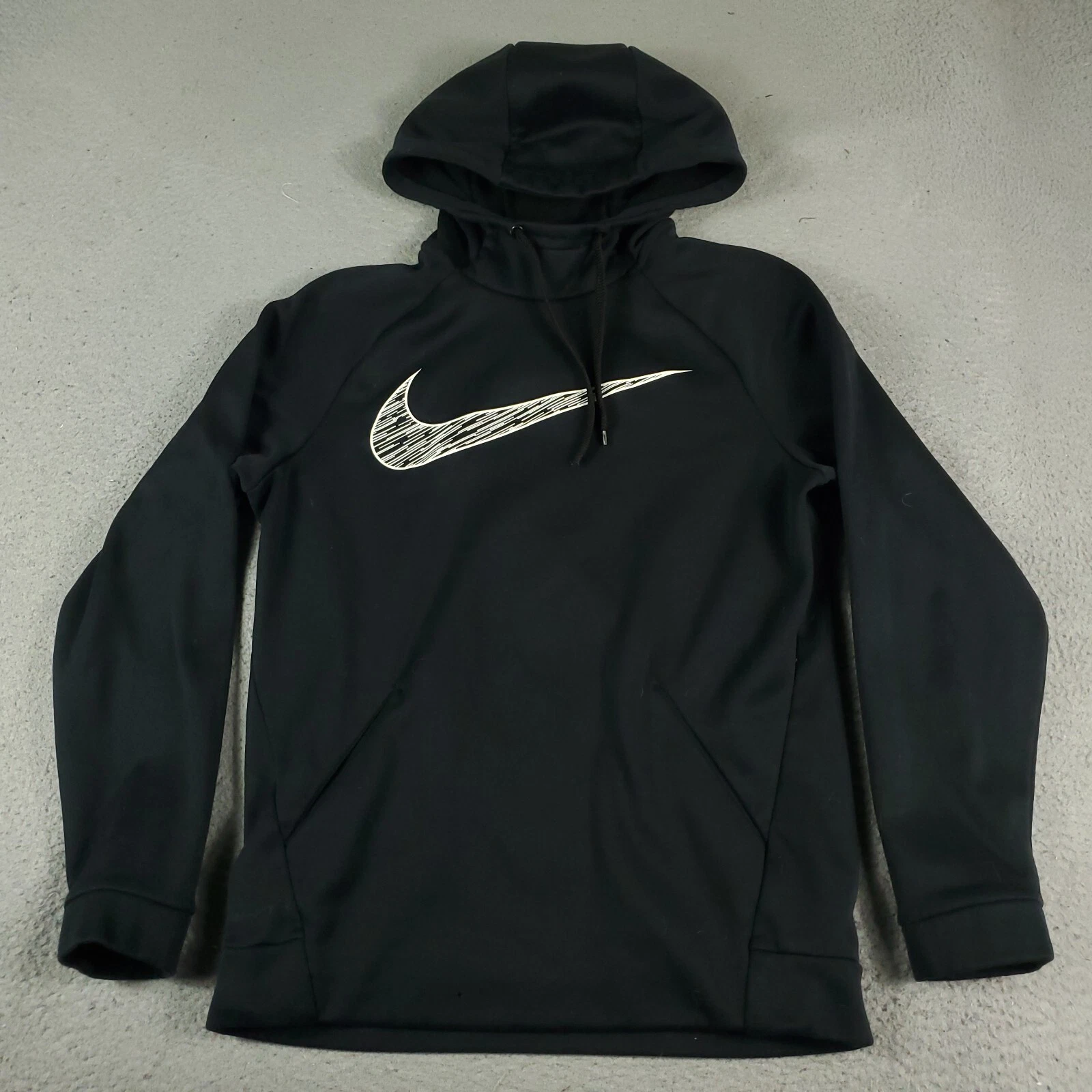 Nike Sweater Mens Small Black Swoosh Casual Pullover Hoodie Sweatshirt *