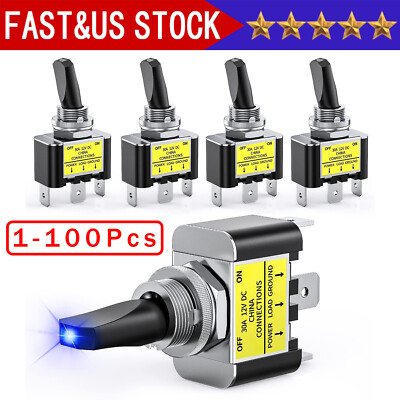 Blue LED Light 3Pin Rocker Toggle ON/Off Switch 30A 12V for Car Boat ...
