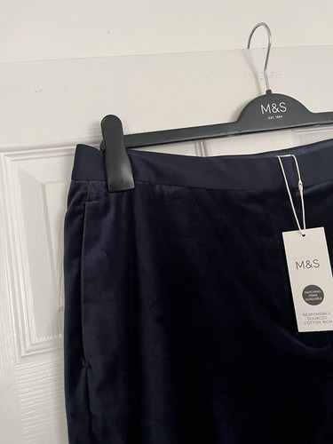 M&S DONNA PANTALONE DONNA BLU NAVY VELLUTO SLIM ALLA CAVIGLIA taglia 16 corto nuovo con etichette - Foto 3 di 10