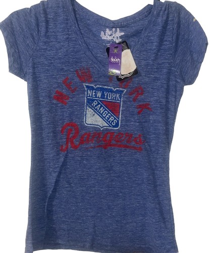 Nueva camiseta azul New York Rangers para mujer con cuello en V Distressed Touch by Alyssa - Imagen 2 de 5
