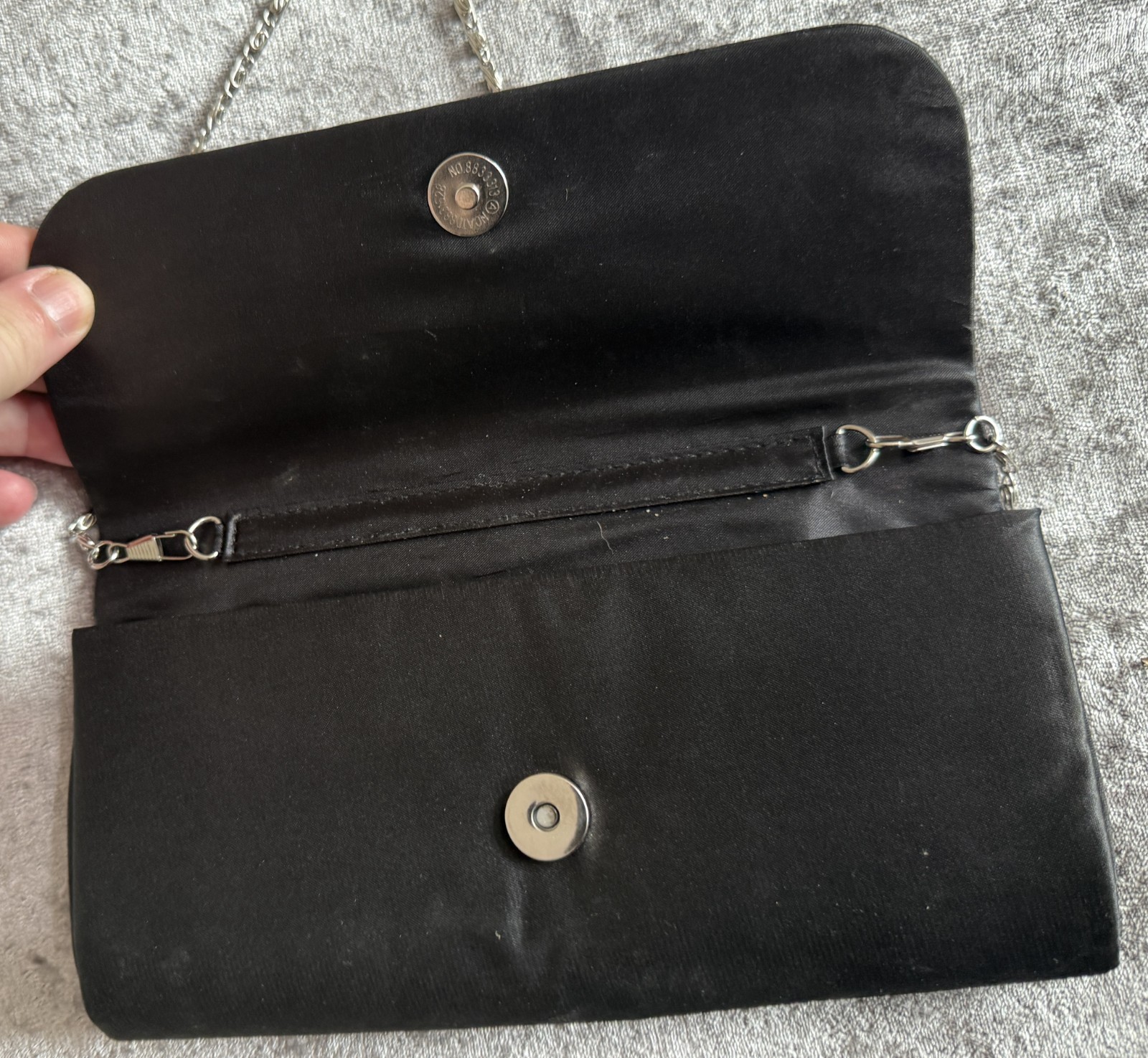 Untold Black Satin Beaded Flap Envelope Clutch Evening Bag Chain Shoulder image 6