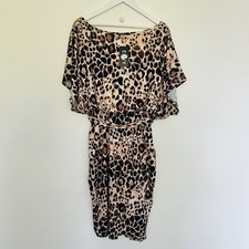 Envy Dress Womens Size 18 Beige Animal Print Midi Short Sleeve Summer Holiday