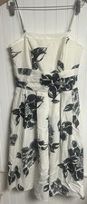 Ann Taylor Black Off White Floral Print Silk Blend Dress Size 0 Spaghetti Straps