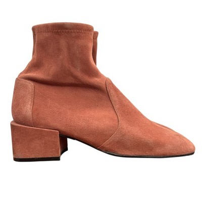 Stuart Weitzman Accordian Stretch Boot SZ 9 Womens Brown Suede Block Heel Modern