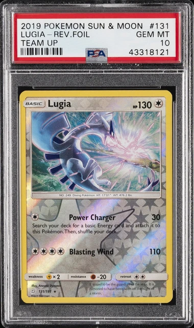 2019 POKEMON SUN & MOON TEAM UP #131 LUGIA-REVERSE FOIL PSA 10